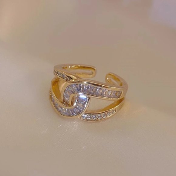 U-shaped Zircon Gold Adjustable Rings - Picture 4 of 4